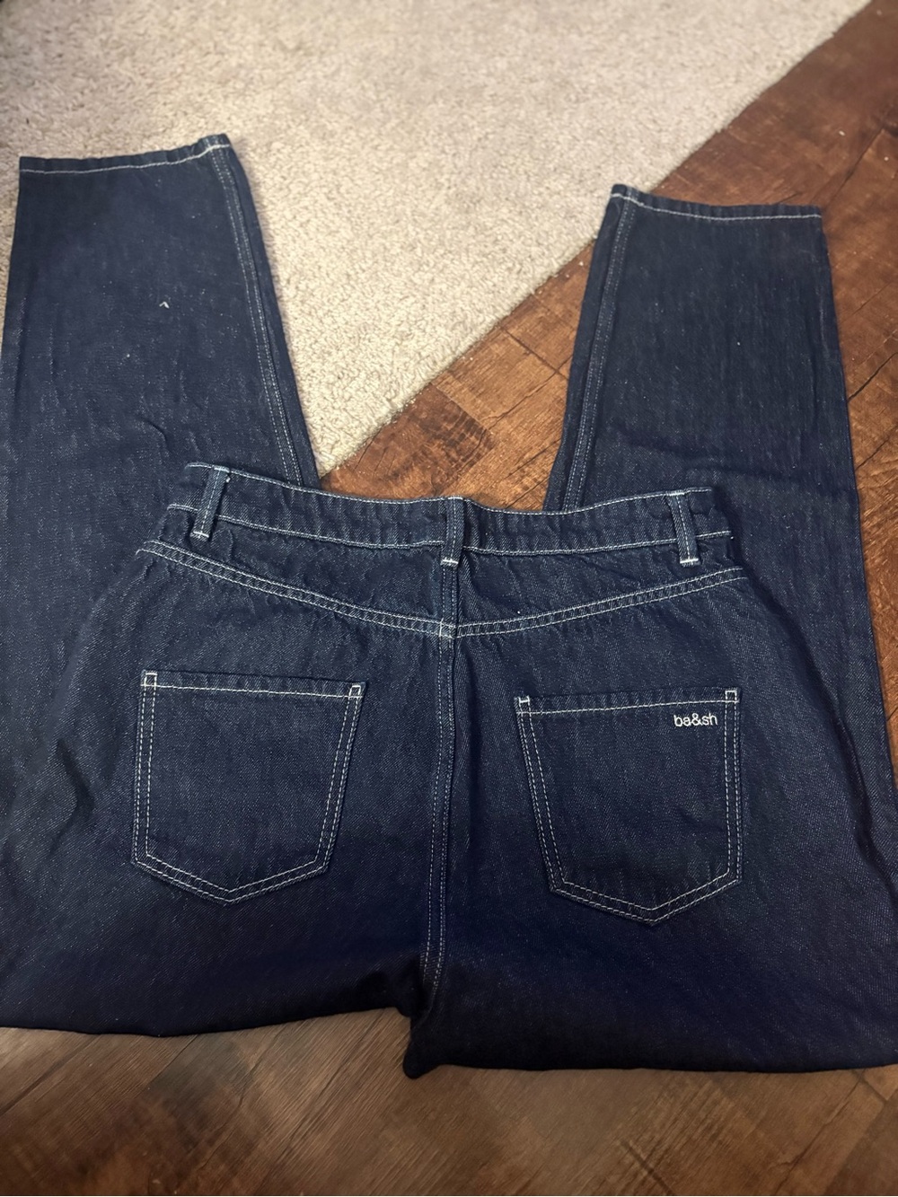 ba&sh Women’s Sz 8 ELTON Mom Jean Dark Indigo organic raw denim finish high rise - Picture 5 of 11